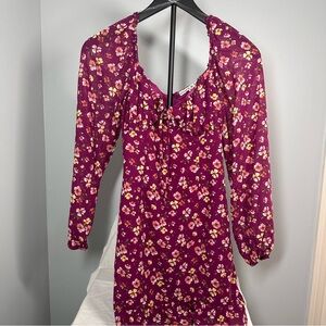 Elegant Dress Floral Print V-Neck Long‎ Sleeve Smocked Tiered